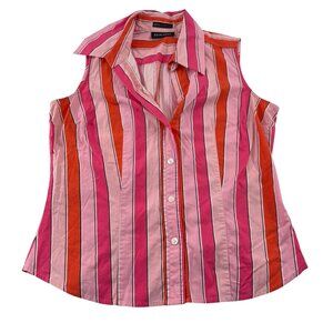 New York & Company Sleeveless Pink & Orange‎ Striped Button-Up Blouse Small Y2K